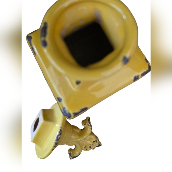 Vintage-yellow rustic pottery Canister  vase “LIVE” - Picture 5 of 6